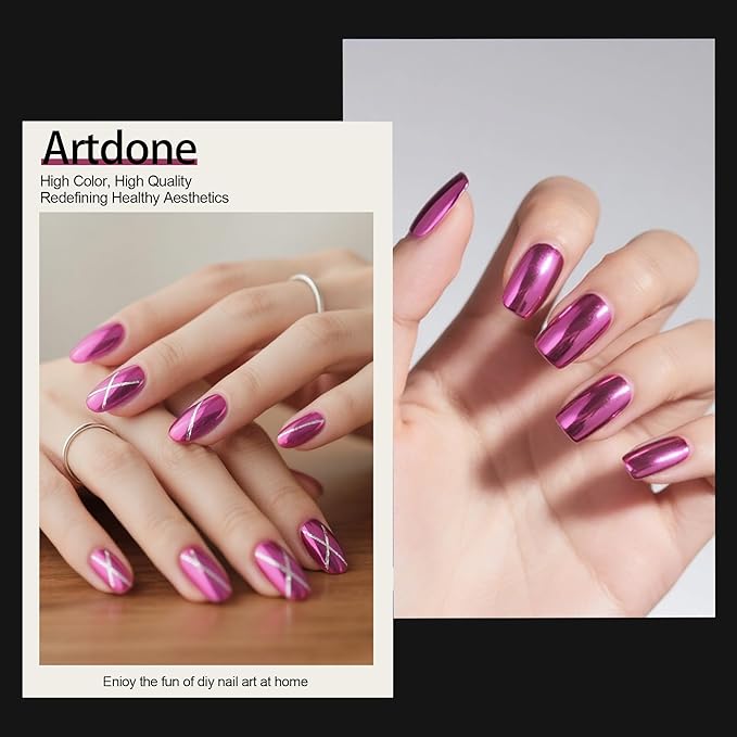 Artdone Chrome Nail Powder, Dark Rose Red Iridescent Aurora Powder Metallic Mirror Effect Pigment Pearlescent Mermaid Pigment Pearl Glitter Dust Kit, Nail Art Decoration, Resin Craft