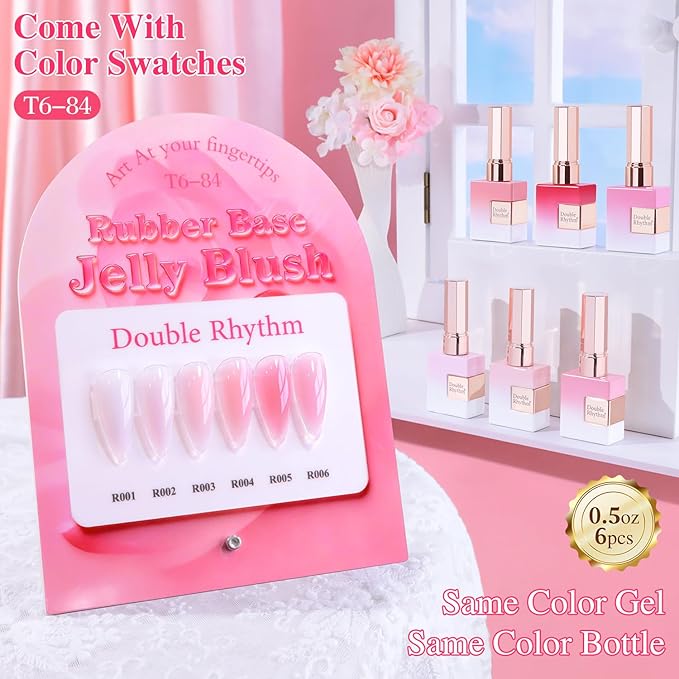 Double Rhythm 6 Pcs 15 ML Gel Polish Set Same Color Same Bottle Soak Off Gel Polish Kit Nail Art Manicure Salon DIY at Home for Women (Milky Nude Pink-T6-84)