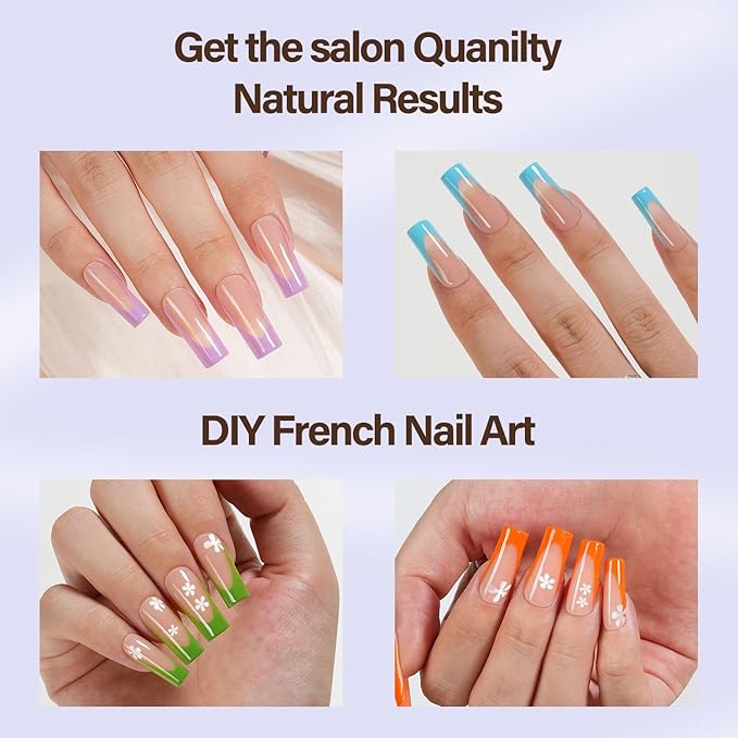 Misssix XBASICTIPS French Gel Nail Tips, 150Pcs Soft Gel French Tip Press on Nails, Long Square Pre-Shaped Fake Nails, No Need to File for Art DIY 15 Sizes