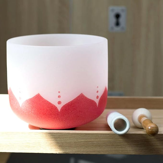 Leize Quartz Crystal Singing Bowl Lotus Design C Note Root Chakra White 10" with Heavy Duty Carrying Case Suede Striker