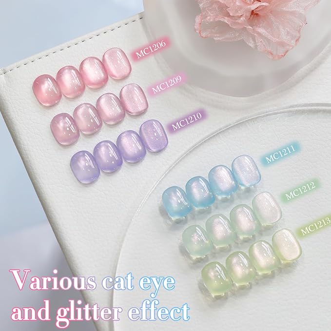 Double Rhythm 0.5 OZ Cat Eye Gel Polish with Magnet 15ML Holographic Glitter Shimmer Translucent Jelly Color Magnetic Nail Polish Salon DIY at Home (Lavender-MC1210)