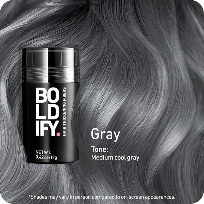 BOLDIFY Hair Fibers (12g) - Fill In Thinning and Fine Hair for an Instantly Fuller, Thicker Look - 14 Shades for Women & Men - Gray