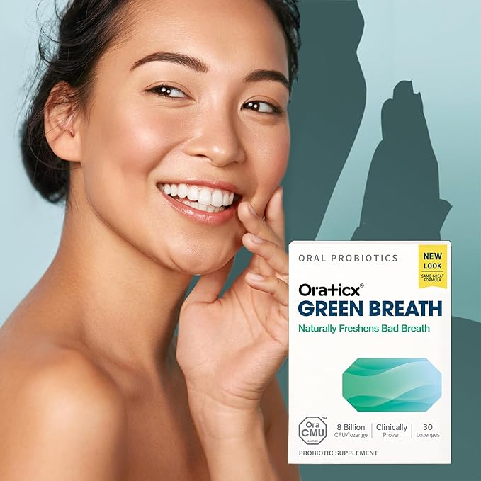 OraTicx Green Breath Oral Care Probiotics, Naturally Support Freshens Bad Breath & Healthy Mouth, Dental Probiotic Supplement 8 Billion CFU, Mint Flavor 30 Lozenges 1-PK