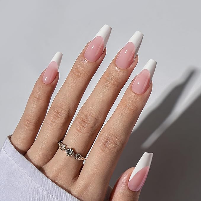 BTArtboxnails False Nail Tips - French Tip Press on Nails Pink Medium Coffin XCOATTIPS, No Need to File Fake Nails for Nail Art DIY