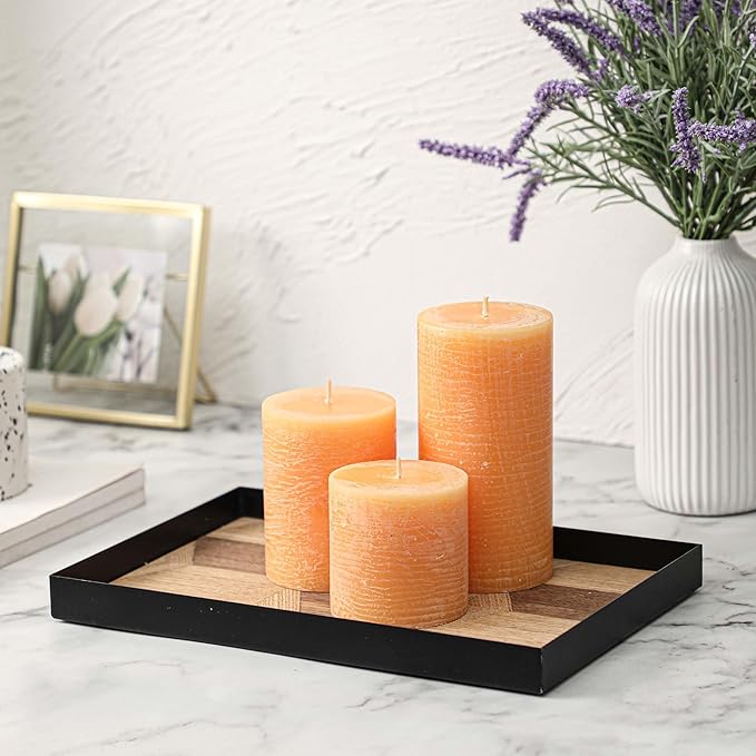 3x4 Inch Fall Yellow Pillar Candles Set of 3 - Unscented Fall Candles, Large Big Candles, Smokeless Dripless Candles for Dinner Fall Table Decor, Home Rustic Decor, Fall Centerpieces for Table