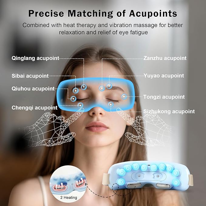 Eye Massager with Mist & Heat, Vibration Eye Mask with Bluetooth Music, Smart Migraine Massager Reduce Dry Eyes Improve Sleep, Birthday Gifts for Women Men Mom Dad