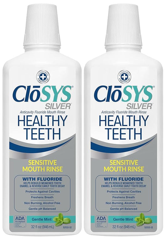 Closys Healthy Teeth Anti-Cavity Oral Rinse Mouthwash with Fluoride, Non-Burning, Non-Irritating – 32 Fl Oz (Twin Pack)