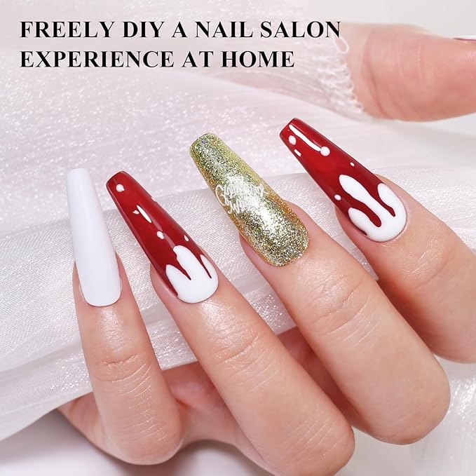 10ml Hema Free Gel Nail Polish Set, 6 Colors Gel Polish Kit Christmas Red White Dark Green Color Glitter Sparkle Winter Manicure Gift for Women at Home DIY and Salon