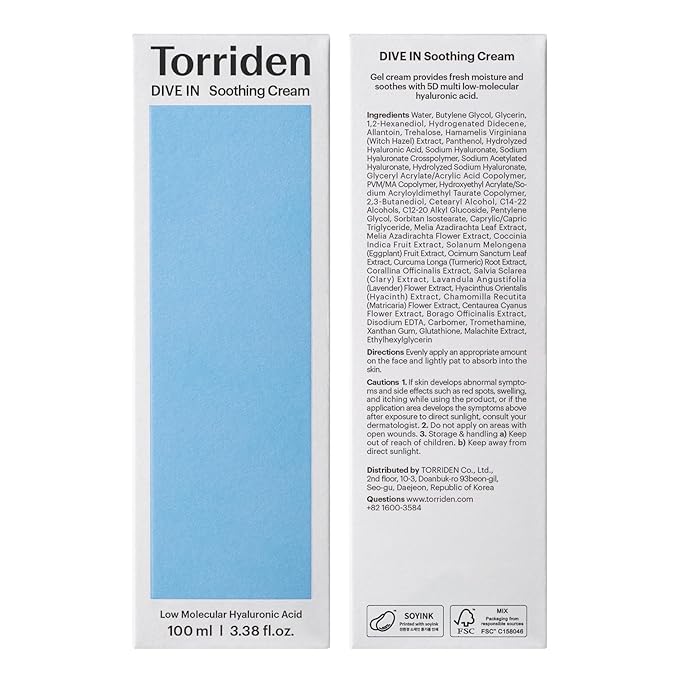 Torriden DIVE IN Hyaluronic Acid Soothing Cream Tube Type 100ml (3.38 fl. oz) | Revitalizing Facial Moisturizer for Sensitive and Dry Skin | Hyaluronic Acid, Panthenol, Allantoin