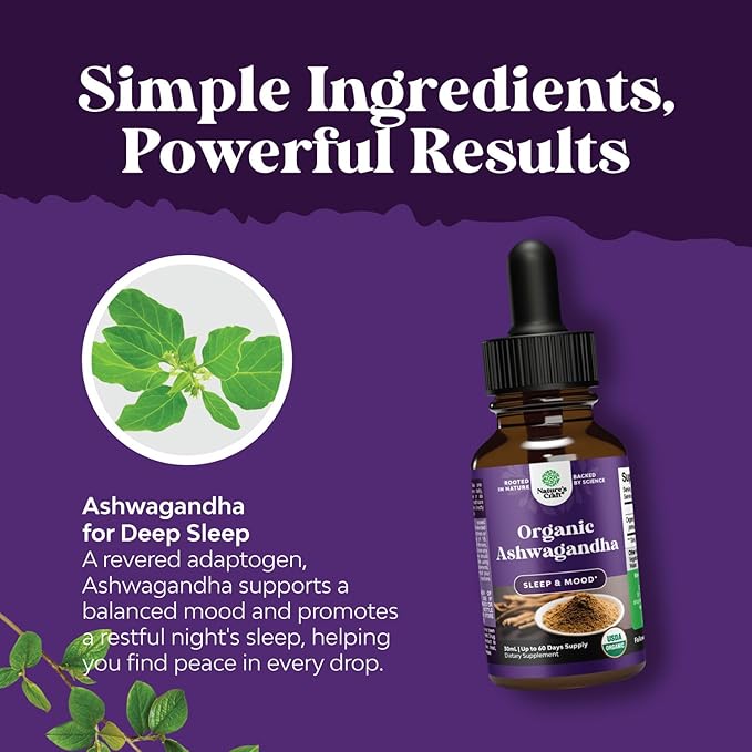 Natures Craft USDA Organic Ashwagandha Liquid Drops - Liquid Ashwagandha Root Extract for Stress and Mood Support - Tasty Adaptogenic Tincture Non GMO Vegan Gluten Alcohol and Sugar Free (2 Pack)
