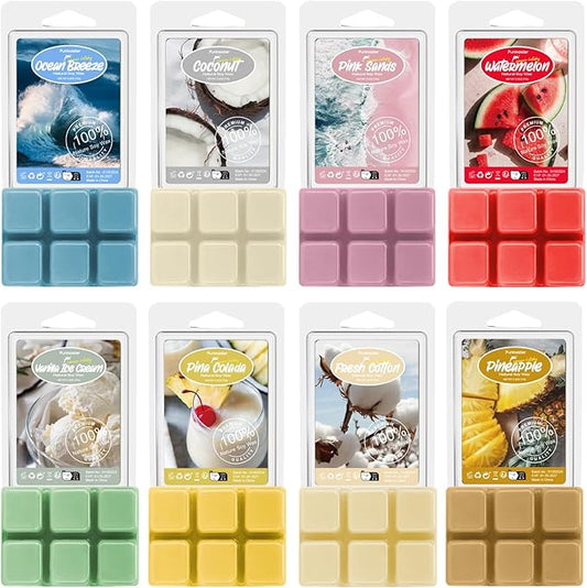 Summer Scented wax Melts, Soy Wax Tarts for Warmer, Scented Candles Gift Set -Sea Breeze, Coconut, Pina Colada, Pink Beach, Pineapple, Watermelon, Vanilla Ice Cream, and Fresh Cotton, 8Pack