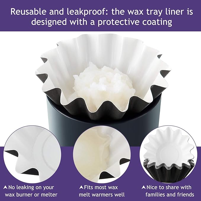Boao Wax Melt Liners Reusable Wax Warmer Containers Leakproof Cups for Scented Candle, Paper Holders for Electric Pluggable Melter and Burner(White,50 Pieces)