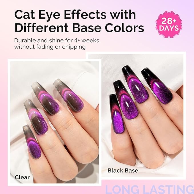 MelodySusie 9D Chameleon Cat Eye Gel Nail Polish Set 6 PCS, 15ml 0.5 Fl Oz Red Rosy Pink Glitter Holographic Magnetic Nail Polish with Magnet, UV Nail Polish for Nail Art Manicure Salon DIY at Home