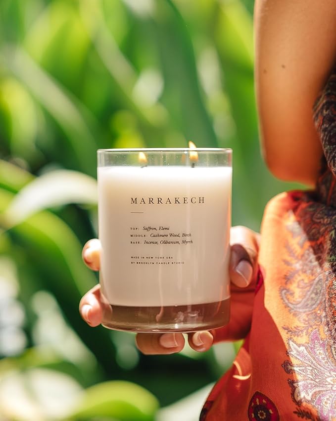 Brooklyn Candle Studio Marrakech Classic 2 Wick Candle - Luxury Scented Candle, Vegan Soy Wax, Hand Poured in The USA, 70 Hour Slow Burn Time - 13oz