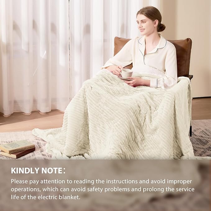 Homemate Electric Heated Blanket Twin Size - 62"x84" Heating Blanket Twin Size 1/2/4/6/8 Hours Auto-Off 10 Heat Level Over-Heat Protection Soft Flannel Sherpa ETL Certification