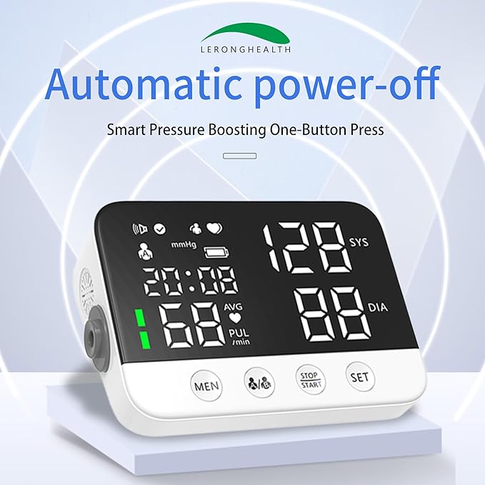 Digital Upper Arm Blood Pressure Monitor for Home Use, Rechargeable, Large LED Display, Systolic Diastolic Pulse Reading, Voice Broadcast, 240 Memory Storage for 2 Users，FDA Cleared