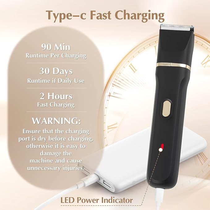 Electric Bikini Trimmer for Women - 5 in 1 Rechargeable Electric Razors for Women, IPX7 Waterproof Pubic Hair Trimmer, Painless Womens Body Shaver, Facial Razor & Nose Hair Shaver, Black