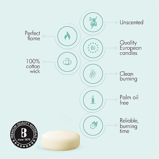 BOLSIUS 3 Inch Ivory Floating Candles - 24 Count Unscented - Premium European Quality - Imbue Breathtaking Ambiance for Romantic Wedding Centerpieces, Decorations, Events, Pool, Holiday, and Parties