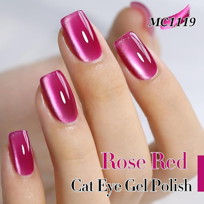 Double Rhythm Cat Eye Gel Polish Set 6 Colors Shimmer Glitter with Magnet Holographic Reflective Magnetic UV Gel Polish Art Kit (Black Burgundy Green Navy 6-Kit 41)