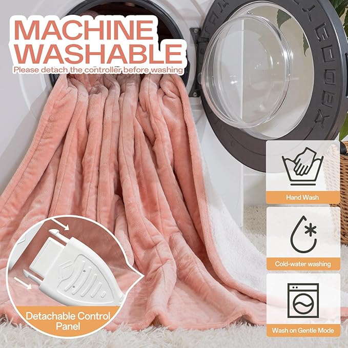 Electric Blanket Heated Throw, 50" x 60" Heated Blanket with 8 Heat Levels & 8 Hours Auto Off, Fast Heating Blankets Machine Washable with ETL Certification, Pink
