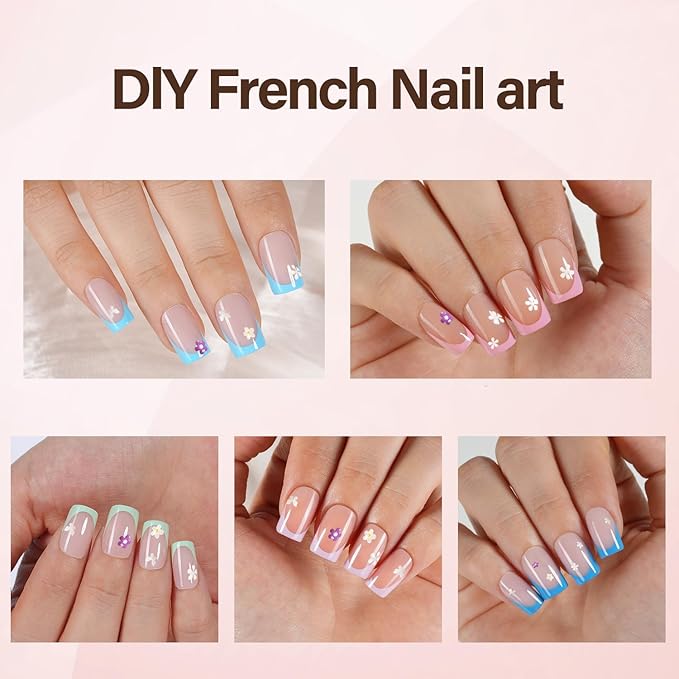 Misssix XBASICTIPS French Tip Press On Nails, 600 Pcs Short Square French Gel Nail Tips, 20 Colors Fake Nails Starter Kit with U V Lamp, Top Coat and Gel Glue for Nail Art DIY 15 Sizes