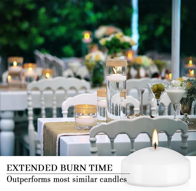 12 Floating Candles, Smoke-Free and odorless, Burning continuously for 8-10 Hours, White, 3-inch Floating Candles, Suitable for Valentine's Day, Weddings, Holidays, Home Decoration