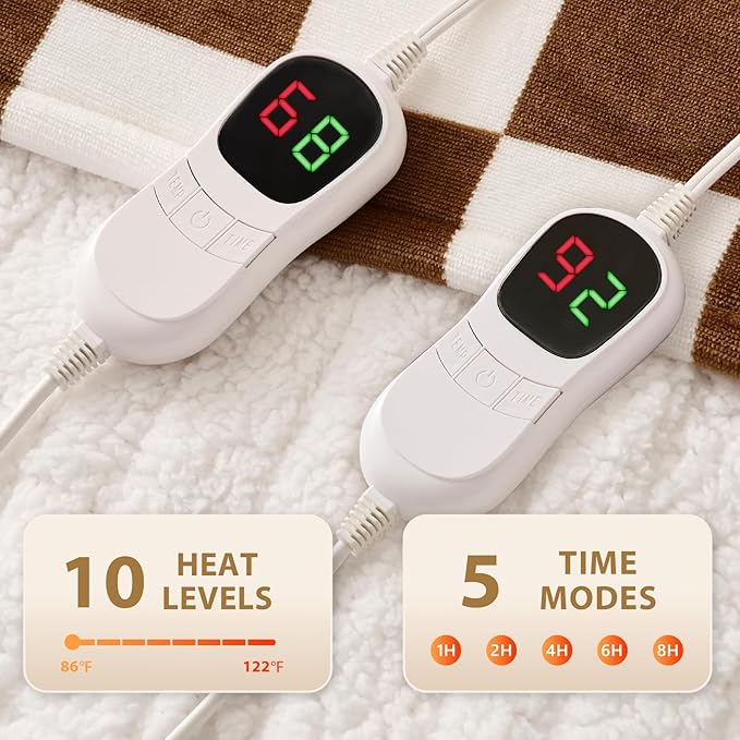 Homemate Electric Blanket Heated King Size - 100“x90“ Ultra Soft Cozy Flannel Heating Blanket with 10 Fast Heat Levels 8 Hours Auto Off Over-Heated Protection ETL Certification Keep Warm in Home
