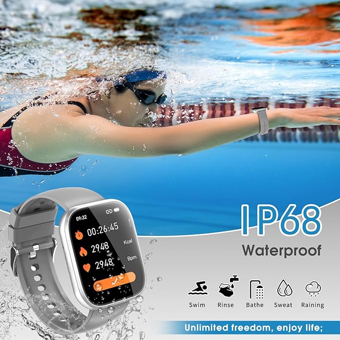 Smart Watch for Men Women Bluetooth Call, 2025 New 1.85" HD Smartwatch, Fitness Watch with 120+ Sport Modes, IP68 Waterproof, Heart Rate/Sleep Monitor, Pedometer, Activity Tracker for Android iOS,Gray