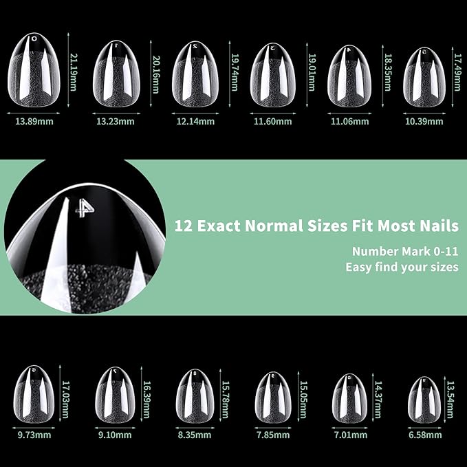 Short Round Oval Nail Tips, 216pcs Acrylic Soft Fake Nails Gel Nail Tips, Full Cover Pre-Shaped Matte Clear Press on Nails for Extension, Diy at Home Manicure 12 Sizes