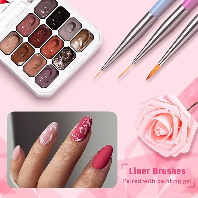 Sponge Pat Gel Nail Polish Palette, 12 Colors Blending Ombre Gel Polish Gradient Painting Nails Art, No Wipe, UV/LED Cured, 100Sponges 6Brushes 1Grabber (Set 01)