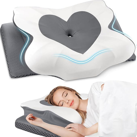 Cervical Neck Pillow, Memory Foam Neck Support Pillows for Sleeping, Shoulder Pillow for Side Sleepers, Back Stomach Sleepers, CertiPUR-US Certified, King Size, Grey