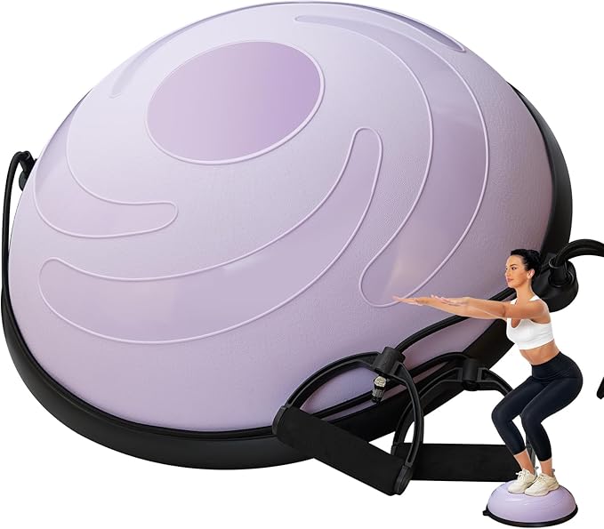 Half Balance Ball, 23 Inch Balance Ball Trainer with Foot Pump for Improving Balance Core Strength and Fitness, Balance Balls Perfect for Home Gym Workout Use