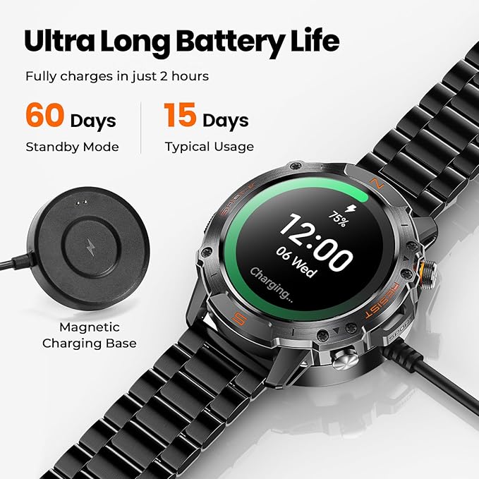 WalkerFit Smart Watch for Men, 1.43" Round AMOLED, 5ATM Waterproof for Swim,Heart Rate & Sleep Monitor,Long Battery,Outdoor Activity Tracker,Voice Control&Bluetooth Call,Android Compatible with iPhone