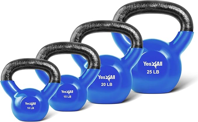 Yes4All Kettlebell, Vinyl Coated Kettlebell Cast Iron Sets with Stable Flat Bottom for Full Body Workout, Push up, Grip Strength Training & Weights Exercises