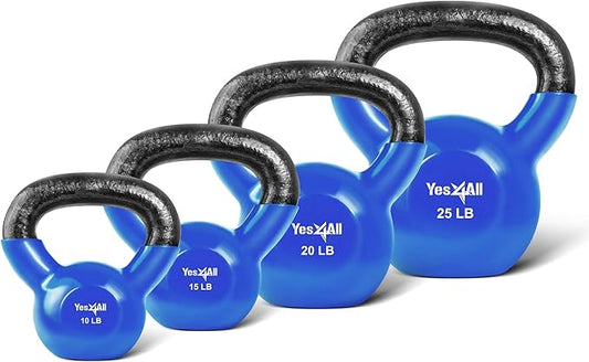 Yes4All Kettlebell, Vinyl Coated Kettlebell Cast Iron Sets with Stable Flat Bottom for Full Body Workout, Push up, Grip Strength Training & Weights Exercises