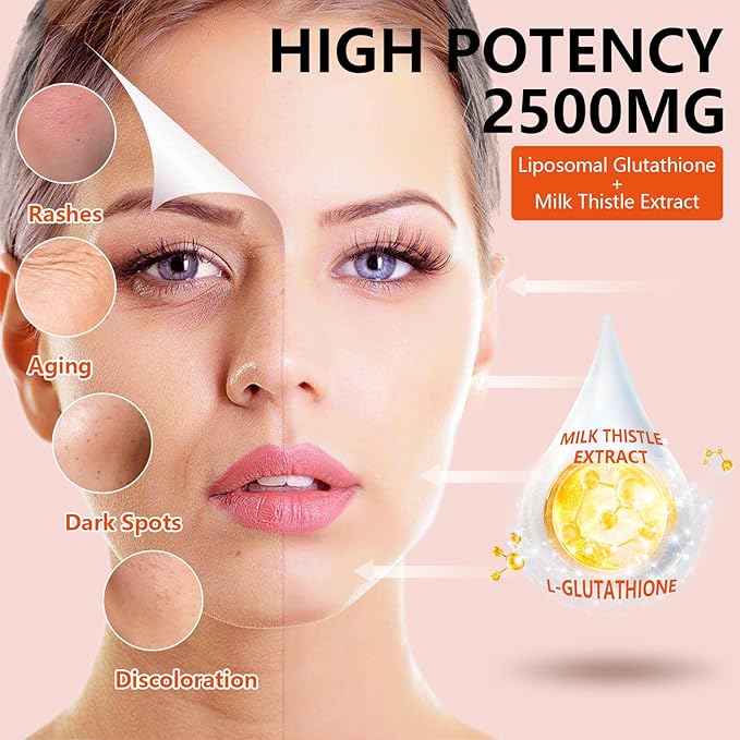 2 Packs 2500MG Liposome Glutathione Gummies, Composite L-Cysteine, Collocation Milk Thistle, Increas 98% Absorption Rate, Antioxidant Anti-Aginga