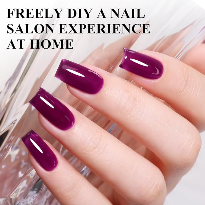 10ml Hema Free Gel Nail Polish Set, 6 Colors Transparent Jelly Gel Polish Kit Sheer Jelly Dark Red Deep Green Brown Blue Purple Color Manicure Gift for Art DIY and Salon