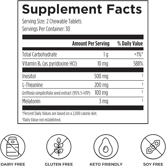 Reignite Wellness by JJ Virgin | Sleep Candy | Chewable 5-HTP Supplement with Inositol, Vitamin B6, Melatonin & L-Theanine for Adults | Lemon Flavor | 60 Tablets