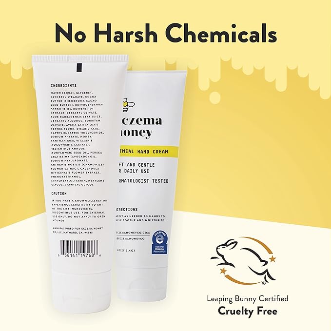 ECZEMA HONEY Oatmeal Hand Cream - Natural Hand & Body Lotion for Eczema Rash Relief - Eczema Cream for Dry, Itchy, Sensitive, & Irritable Skin (4 Oz)