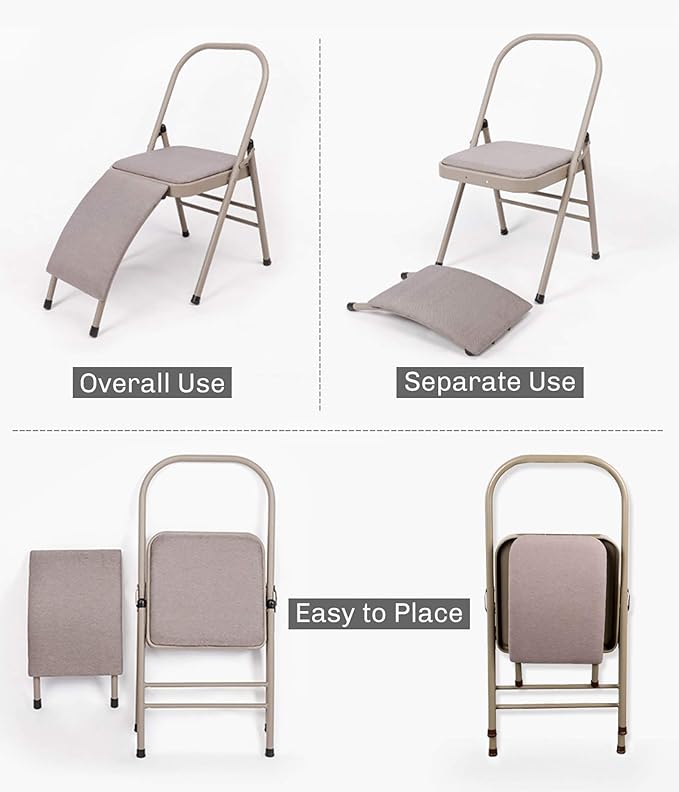 Yoga Auxiliary Chair with Detachable Lumbar Back Support Relieve Back Pain Chair Foldable Balance Handstand Training Tool