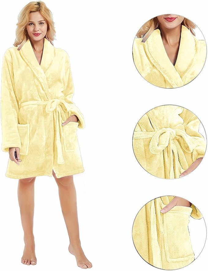 U2SKIIN Women Fleece Robe, Short Cozy Plush Robes for Womens Soft Shawl Collar Warm Spa Bathrobe