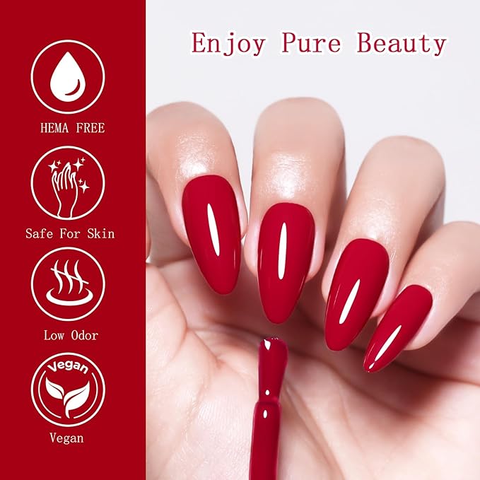 10ml Hema Free Gel Nail Polish Set, 6 Colors Gel Polish Kit Dark Red Burgundy Red Soak Off Manicure Gift for Women Girls
