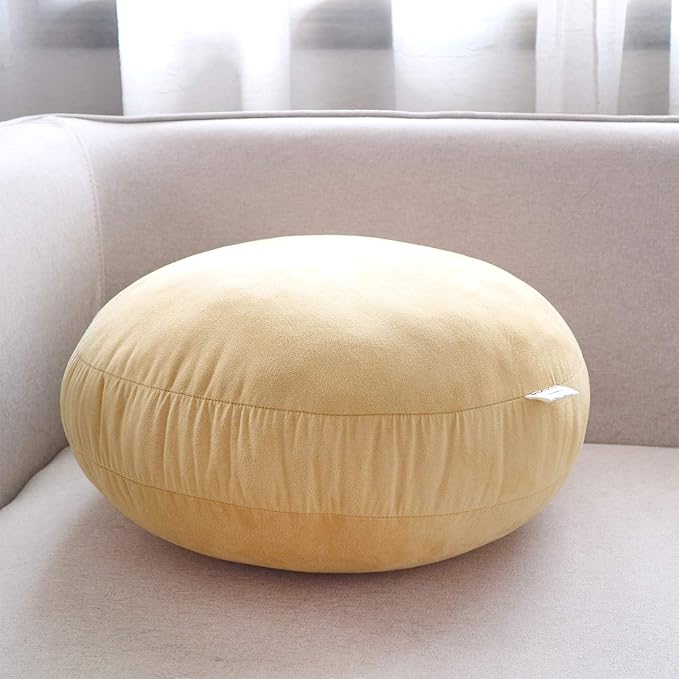 Round Throw Pillow 18x18 for Kids 100% Polyester Filling Super Soft Cushion Ultra Fluffy Down-Like Touch Decor Round Floor Pillow for Couch Bed Sofa, Ginger Yellow, 1 Piece
