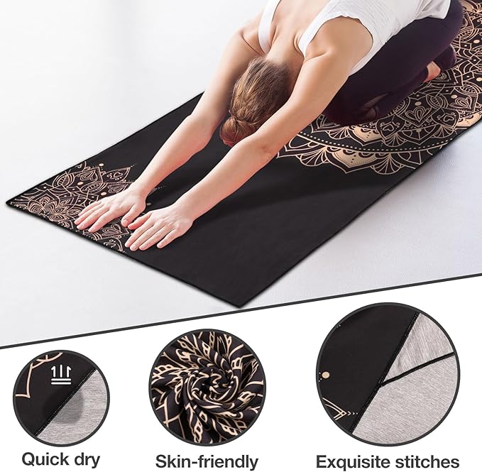 MoKo Yoga Towel, Non Slip Hot Yoga Blanket Printing Pattern Quick Dry with Corner Pocket for Bikram, Pilates, Gym Workout, Outdoor Picnic