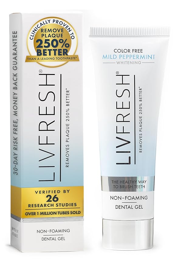 LIVFRESH Toothpaste Gel, Clinically Proven to Remove Plaque 250% Better, Improves Gum Health 190% Better, Prevents & Reduces Tartar, Mild Peppermint