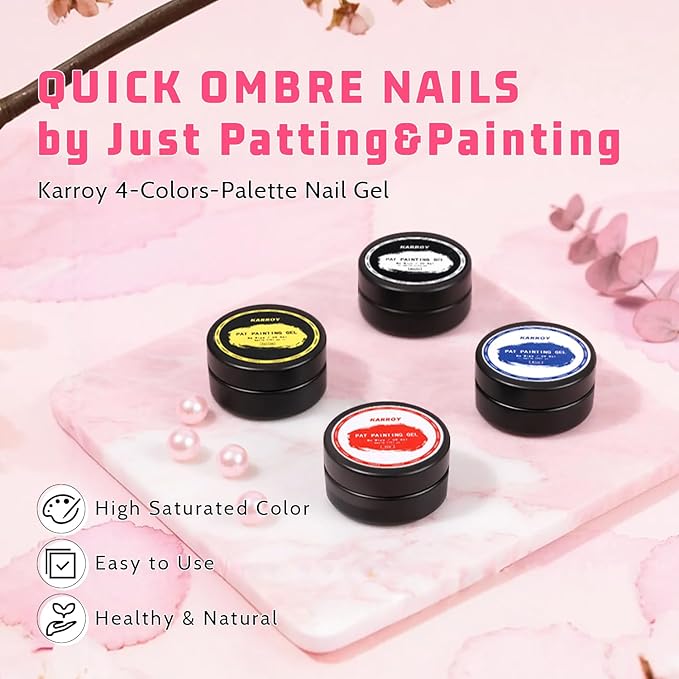 Sponge Pat Gel Nail Polish Set, Blue Red Yellow 3 Colors Primary Blending Ombre Gel Polish Gradient Painting Nails Art, No Wipe, UV/LED Cured (50Sponges & Grabber & 3PrimaryColors)