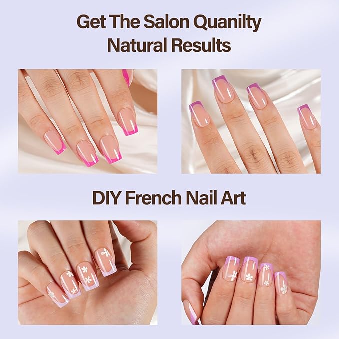 Misssix XBASICTIPS Purple French Tip Press On Nails, 150Pcs French Gel Nail Tips Short Square, Soft Gel Pre-shaped No Need to File 3 in 1 Tips, Fake Nails for Nail Art DIY Extension Designs 15 Sizes