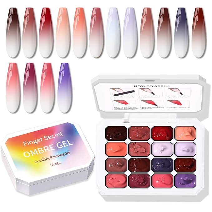 Sponge Pat Gel Nail Polish Palette, 16 Colors Blending Ombre Gel Polish Patting Gradient Painting Nails Art, No Wipe, UV/LED Cured (16 Colors F)