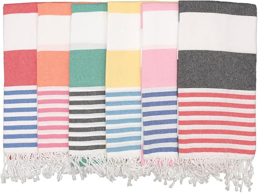 Oversized Turkish Beach Towel 38’’x71’’ - Set of 6 | 100% Turkish Cotton Lightweight Sand Free Quick Dry Pool Towels | Extra Large Bath Towels for Adults Beach Blanket Essentials