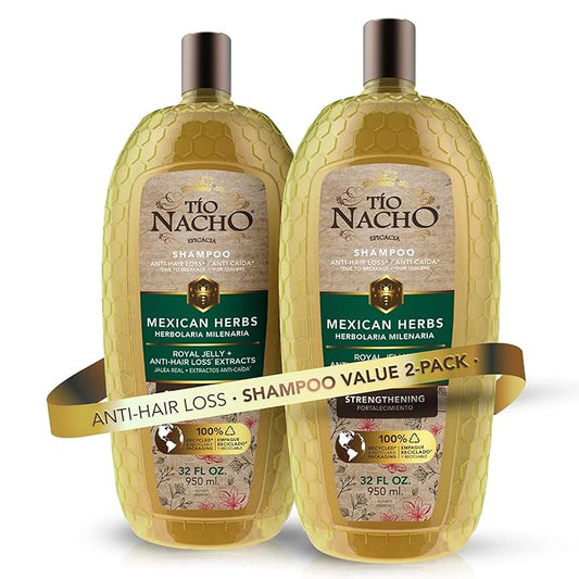 Tio Nacho Mexican Herbs Shampoo, Strengthening Hair Care with Royal Jelly, Ginseng, Wheat, and Jojoba Oil, Honey Scented, 32 fl oz (Pack of 2),